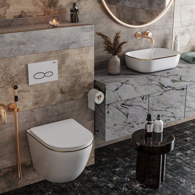 Комплект 2 в 1 подвесной унитаз с умывальником Roxen Antares Gold, 508510G