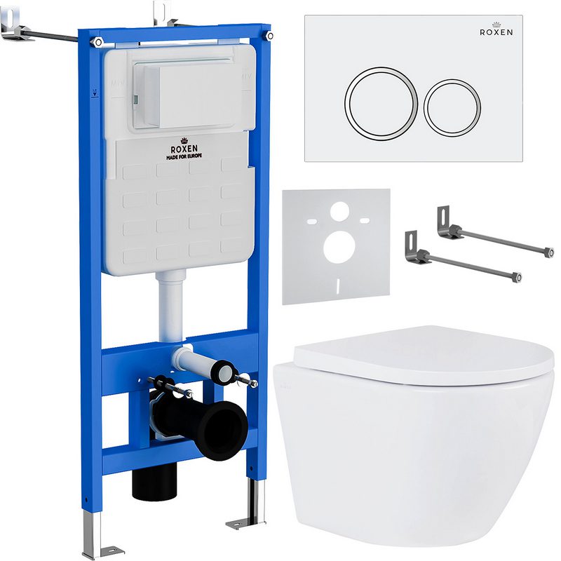 Комплект инсталляции Roxen StounFix Dual Fresh с унитазом Antares 530185-02 и кнопкой Santi (белая), 501501