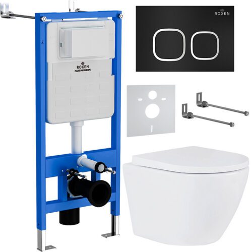 Комплект инсталляции Roxen StounFix Dual Fresh с унитазом Antares 530185-02 и кнопкой Santi (чёрная/матовая), 543489