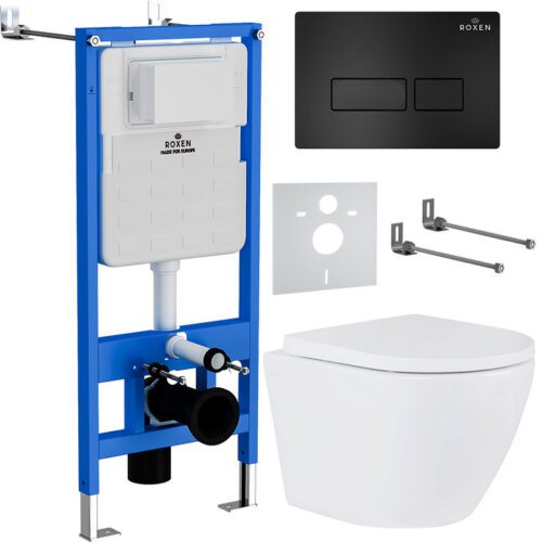 Комплект инсталляции Roxen StounFix Dual Fresh с унитазом Antares 530185-02 и кнопкой Caspia (чёрная/матовая), 579124