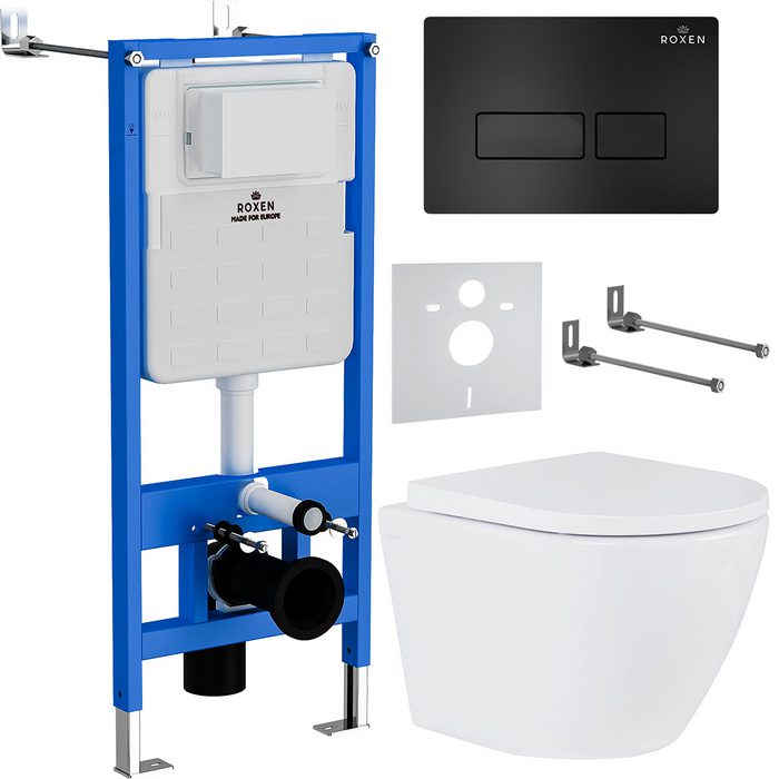 Комплект инсталляции Roxen StounFix Dual Fresh с унитазом Antares 530185-02 и кнопкой Caspia (чёрная/матовая), 579124