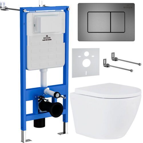 Комплект инсталляции Roxen StounFix Dual Fresh с унитазом Antares 530185-02 и кнопкой Steel (оружейная сталь), 614314
