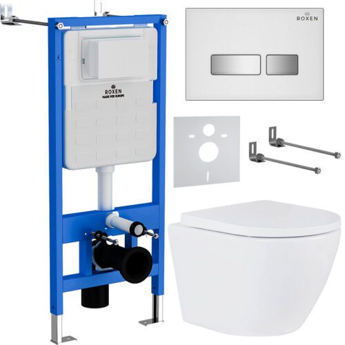 Комплект инсталляции Roxen StounFix Dual Fresh с унитазом Antares 530185-02 и кнопкой Glass (белая), 634261