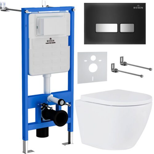 Комплект инсталляции Roxen StounFix Dual Fresh с унитазом Antares 530185-02 и кнопкой Glass (чёрная), 643669