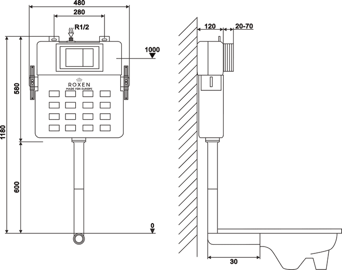 Комплект инсталляции для приставного унитаза Roxen Attach с кнопкой Glass (чёрная), 945173 — изображение 5