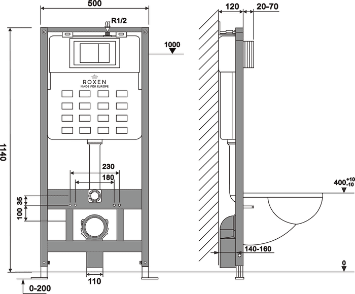Комплект инсталляции Roxen StounFix Dual Fresh с унитазом Antares 530185-02 и кнопкой Glass (белая), 634261 — изображение 6