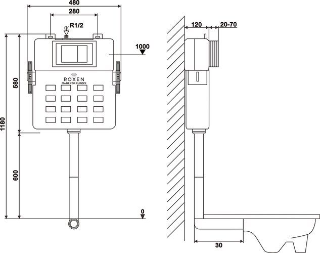 Комплект инсталляции Roxen Attach с приставным унитазом Antares и кнопкой Caspia (пастель бежевая/матовая), 967071 — изображение 6