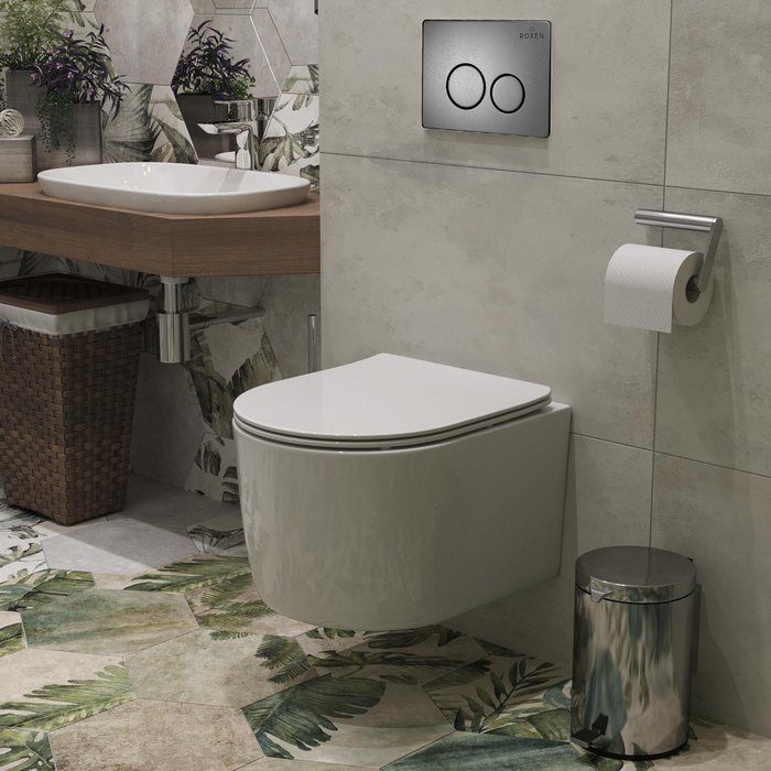 Комплект инсталляции Roxen StounFix Dual Fresh с унитазом Simple Compact и кнопкой Steel (оружейная сталь), 963592 — изображение 3