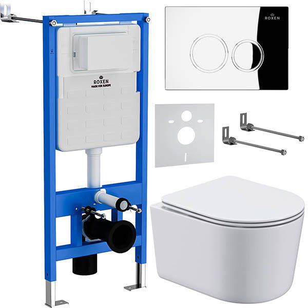 Комплект инсталляции Roxen StounFix Dual Fresh с унитазом Simple Compact и кнопкой Santi (хром/глянец), 913681