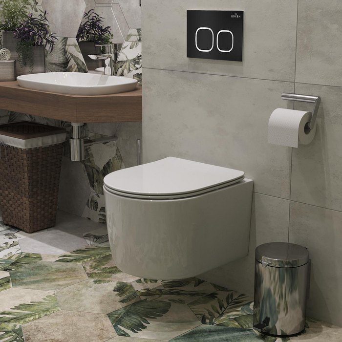 Комплект инсталляции Roxen StounFix Dual Fresh с унитазом Simple Compact и кнопкой Santi (чёрная/матовая), 917914 — изображение 3