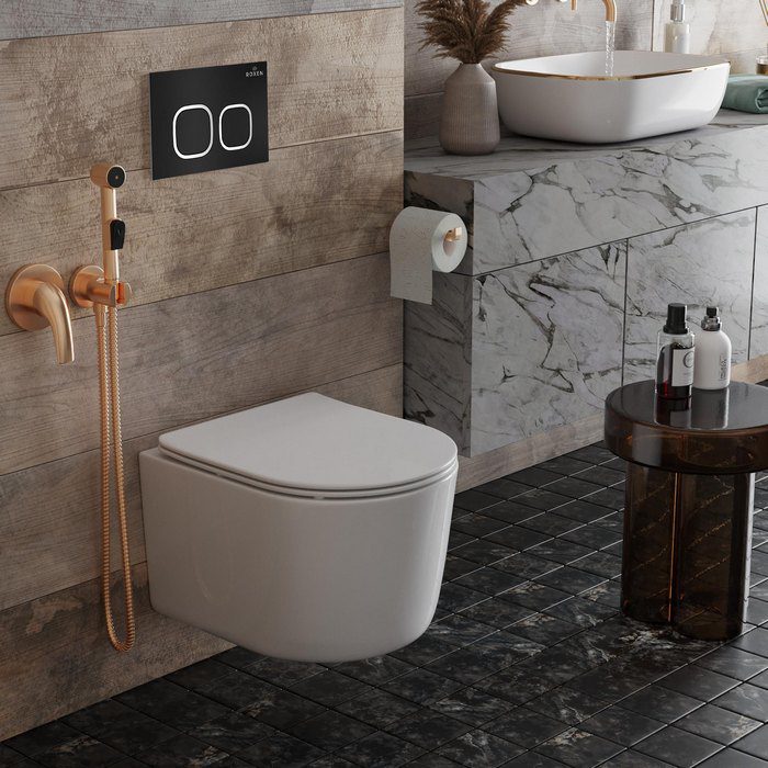 Комплект инсталляции Roxen StounFix Dual Fresh с унитазом Simple Compact и кнопкой Santi (чёрная/матовая), 917914 — изображение 2