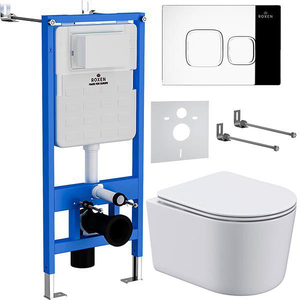 Комплект инсталляции Roxen StounFix Dual Fresh с унитазом Simple Compact и кнопкой Santi (хром/глянец), 918025