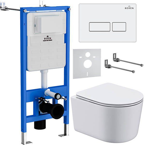 Комплект инсталляции Roxen StounFix Dual Fresh с унитазом Simple Compact и кнопкой Caspia (белая), 920247