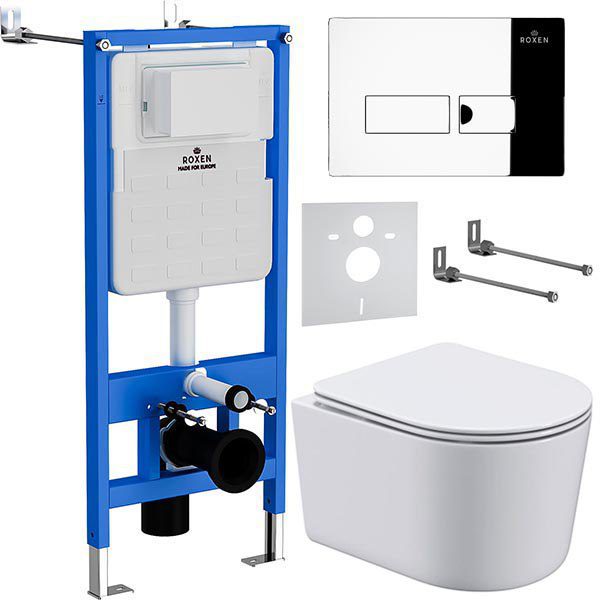 Комплект инсталляции Roxen StounFix Dual Fresh с унитазом Simple Compact и кнопкой Caspia (хром/глянец), 932469