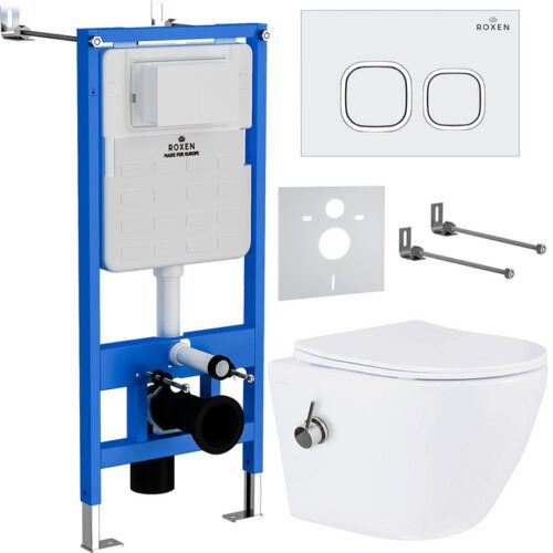 Комплект инсталляции Roxen StounFix Dual Fresh с унитазом Antares Bidet и кнопкой Santi (белая), 934445