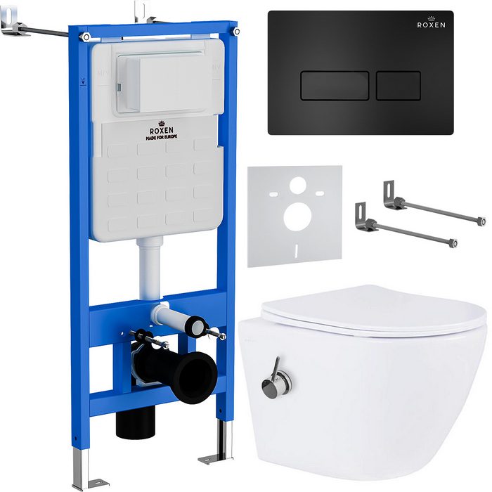 Комплект инсталляции Roxen StounFix Dual Fresh с унитазом Antares Bidet и кнопкой Caspia (чёрная/матовая), 958156