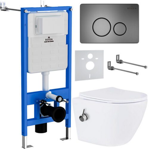Комплект инсталляции Roxen StounFix Dual Fresh с унитазом Antares Bidet и кнопкой Steel (оружейная сталь), 962282