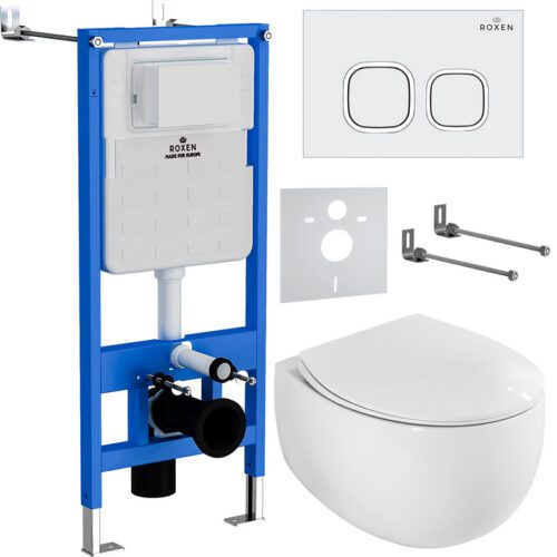 Комплект инсталляции Roxen StounFix Dual Fresh с унитазом EGG и кнопкой Santi (белая), 964077