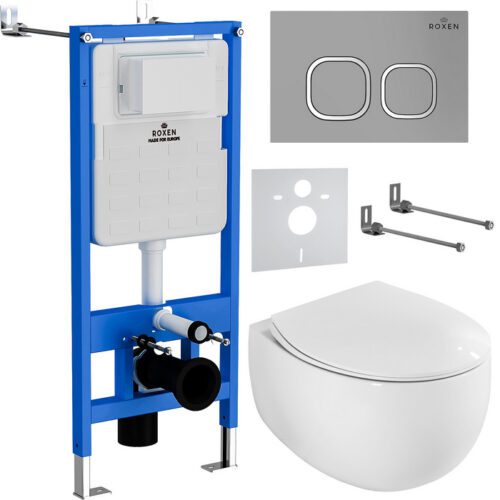 Комплект инсталляции Roxen StounFix Dual Fresh с унитазом EGG и кнопкой Santi (хром/матовая), 964123