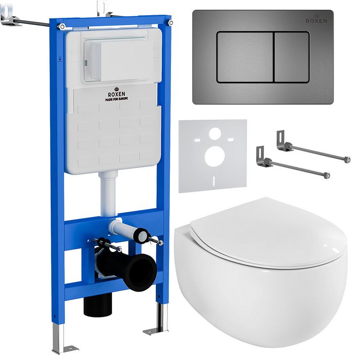 Комплект инсталляции Roxen StounFix Dual Fresh с унитазом EGG и кнопкой Steel (оружейная сталь), 964215