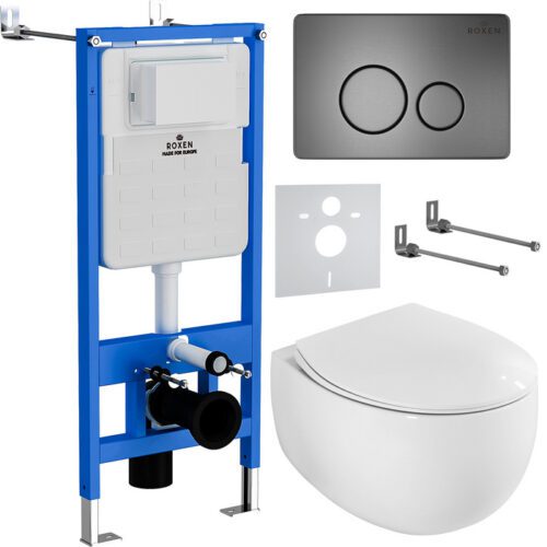 Комплект инсталляции Roxen StounFix Dual Fresh с унитазом EGG и кнопкой Steel (оружейная сталь), 964237