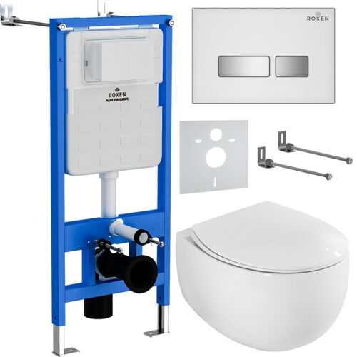 Комплект инсталляции Roxen StounFix Dual Fresh с унитазом EGG и кнопкой Glass (белая), 964245