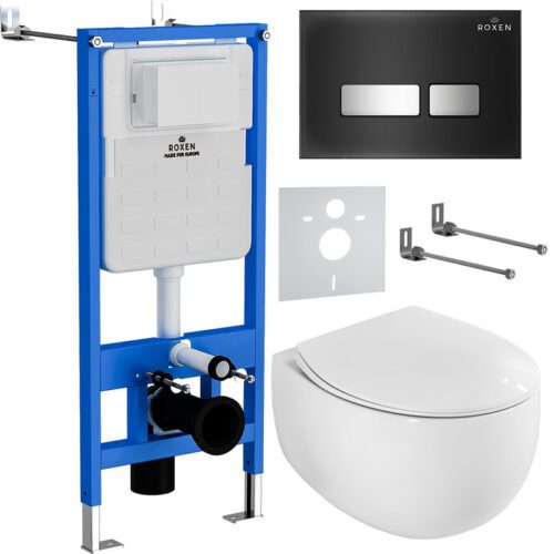 Комплект инсталляции Roxen StounFix Dual Fresh с унитазом EGG и кнопкой Glass (чёрная), 964256