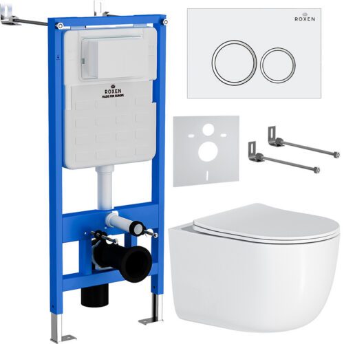 Комплект инсталляции Roxen StounFix Dual Fresh с унитазом Vortex Tornado и кнопкой Santi (белая), 964275