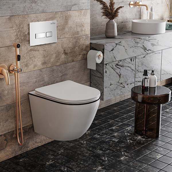 Комплект инсталляции Roxen StounFix Dual Fresh с унитазом Antares Black и кнопкой Glass (белая), 964909 — изображение 4