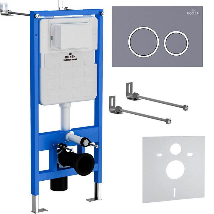 Комплект инсталляции Roxen StounFix Dual Fresh с кнопкой Caspia (серый бетон/матовая), 966010