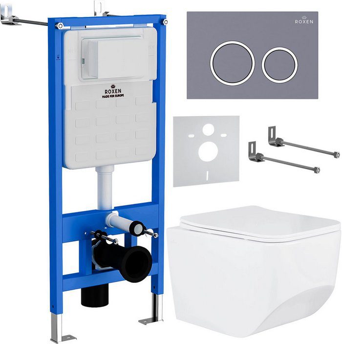 Комплект инсталляции Roxen StounFix Dual Fresh с унитазом Boro и кнопкой Santi (серый бетон/матовая), 966110