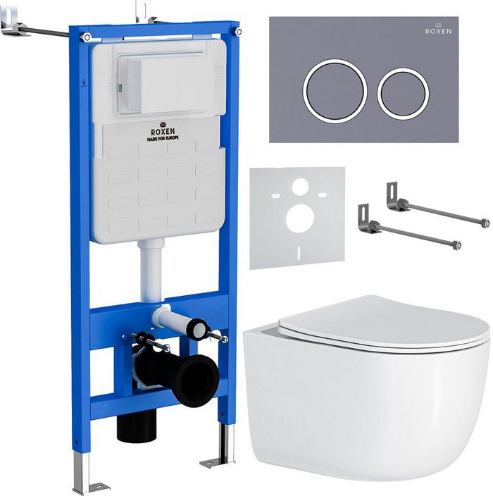 Комплект инсталляции Roxen StounFix Dual Fresh с унитазом Vortex Tornado и кнопкой Santi (серый бетон/матовая), 966175