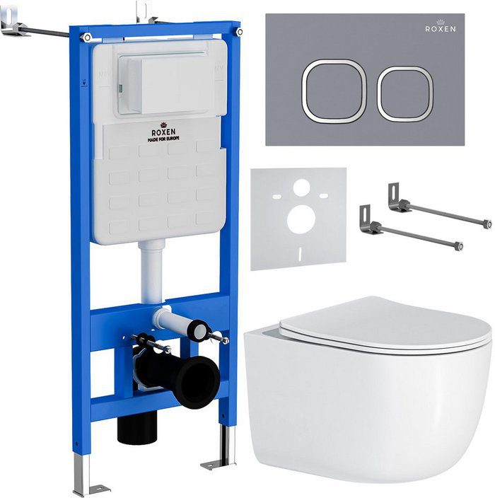 Комплект инсталляции Roxen StounFix Dual Fresh с унитазом Vortex Tornado и кнопкой Santi (серый бетон/матовая), 966439