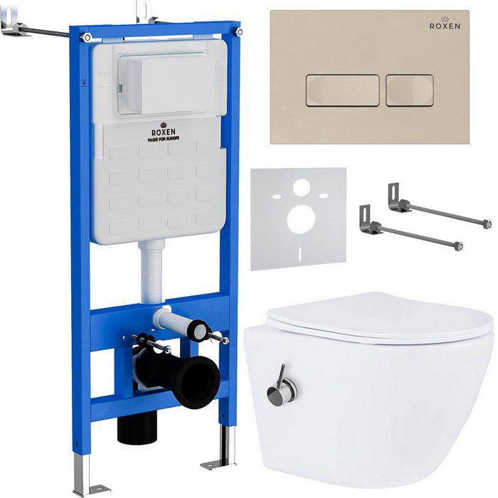 Комплект инсталляции Roxen StounFix Dual Fresh с унитазом Antares Bidet и кнопкой Caspia (пастель бежевая/матовая), 966690