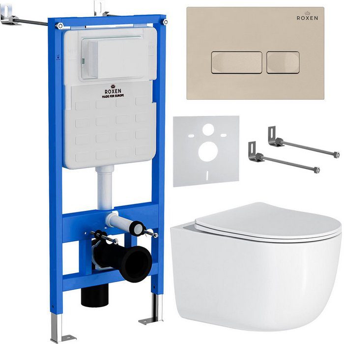 Комплект инсталляции Roxen StounFix Dual Fresh с унитазом Vortex Tornado и кнопкой Caspia (пастель бежевая/матовая), 966745