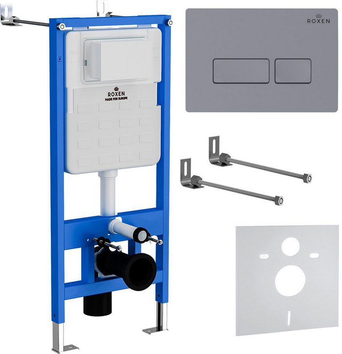 Комплект инсталляции Roxen StounFix Dual Fresh с кнопкой Caspia (серый бетон/матовая), 966767