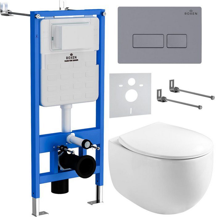 Комплект инсталляции Roxen StounFix Dual Fresh с унитазом EGG и кнопкой Caspia (серый бетон/матовая), 966842