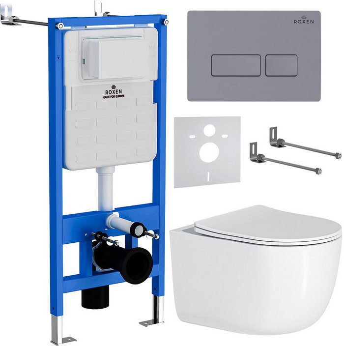 Комплект инсталляции Roxen StounFix Dual Fresh с унитазом Vortex Tornado и кнопкой Caspia (серый бетон/матовая), 966868