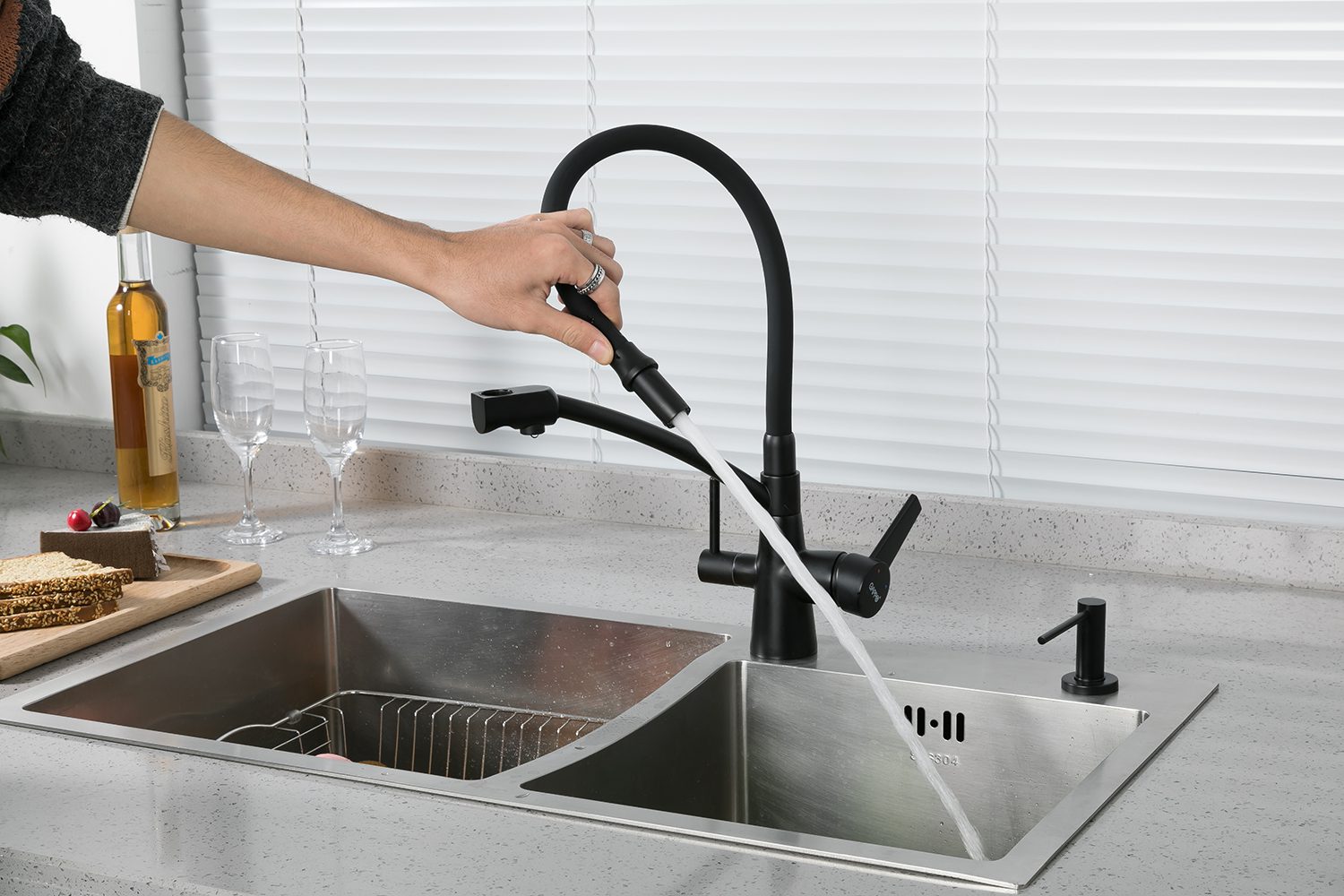 Смеситель для кухни под фильтр GAPPO G4398, сатин/серый — изображение 5