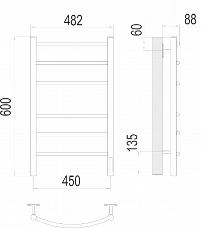 Полотенцесушитель Terminus «Классик» П6 450х600 электро КС 9005 черный матовый ( new встроен диммер) — изображение 3