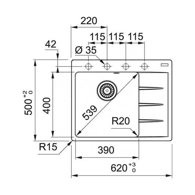 Кухонная мойка Franke Centro CNG 611/211-62 TL (белый, левая) (620 x 500 мм), 114.0639.711 — изображение 2
