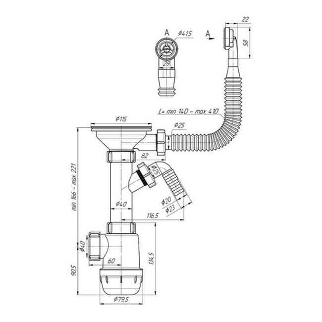 Сифон для кухонных моек Ани Грот А1042SP 3 1/2"*40 с круглым переливом — изображение 3