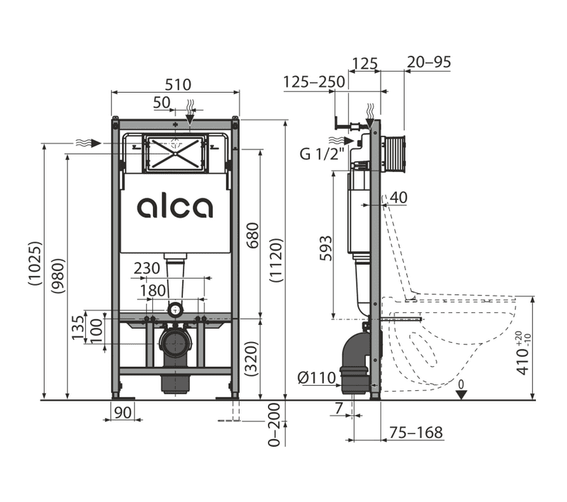 Комплект инсталляции Alca AM101/1120 Sádromodul с унитазом Creavit Free и кнопкой Alca M578 (чёрная/матовая), FE322-11CB00E-0000+KC0903.02.0000E+ сет(AM101/1120+M578) — изображение 5