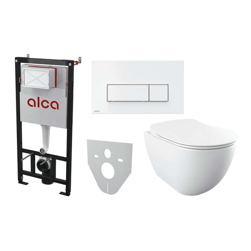 Комплект инсталляции Alca AM101/1120 Sádromodul с унитазом Creavit Free и кнопкой Alca M570 (белая), FE322-11CB00E-0000+KC0903.02.0000E+ сет(AM101/1120+M570)