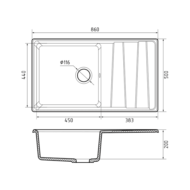 Кухонная мойка GranFest GF-LV-860L графит — изображение 3