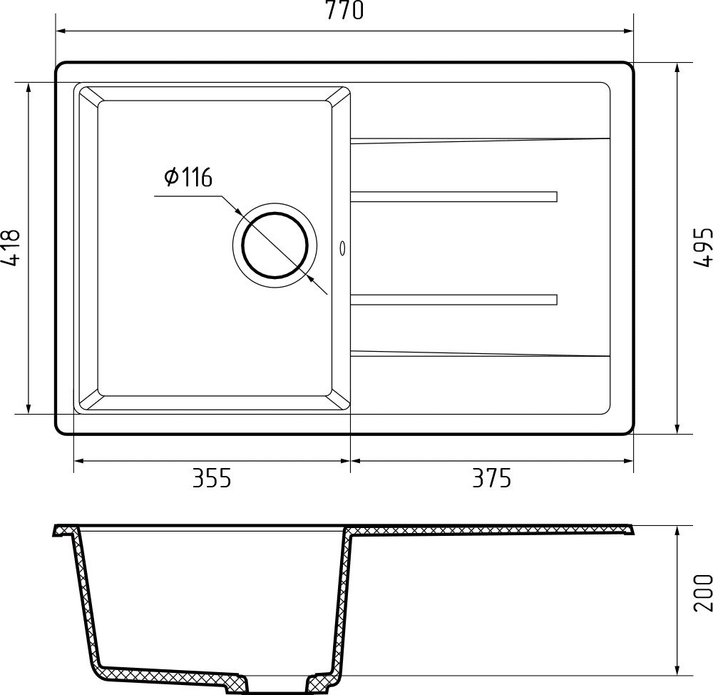 Кухонная мойка GranFest GF - Q780L песочный — изображение 3