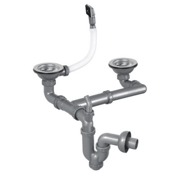 Сифон для кухонных моек Kromevye S730K двойной с переливом 3 1/2" для мойки из нерж. стали
