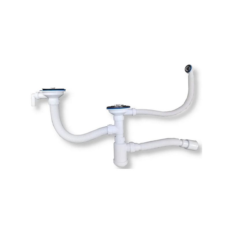 Сифон для кухонных моек двойной Санпласт GRAND с круглым переливом, отводом и гофрой, СНР391-11-01 — изображение 2