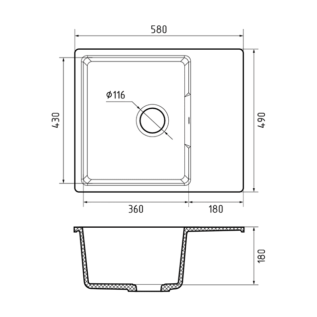 Кухонная мойка GranFest QUARZ GF-UR-658L темно-серый — изображение 3