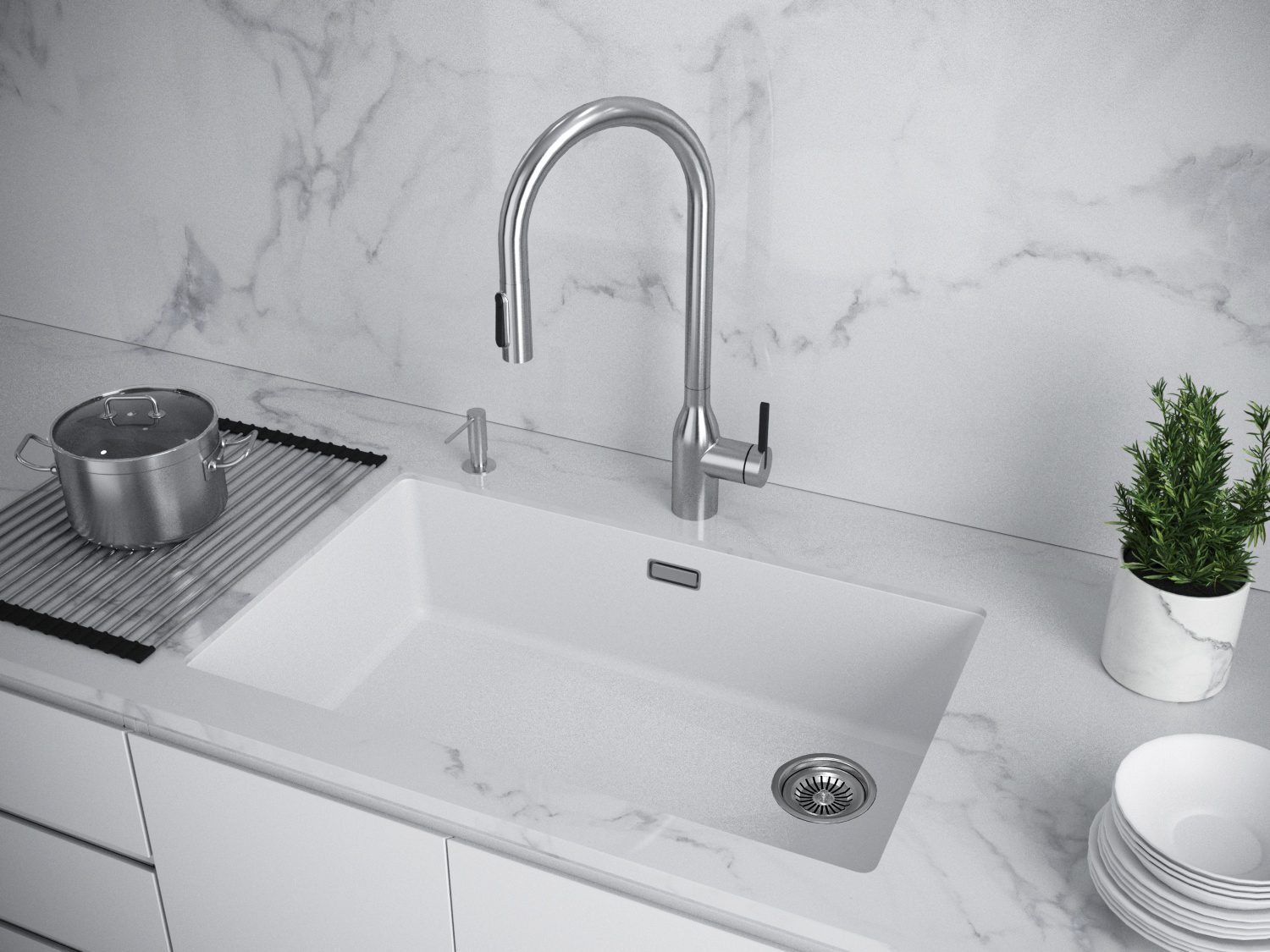 Кухонная мойка PAULMARK LUMI 74UNI, LU74-WH, белый, 740х460 — изображение 3